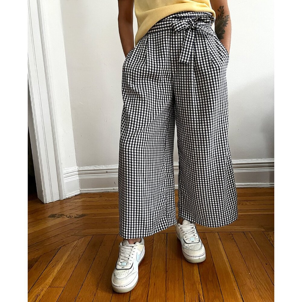 Zara Trafaluc Flare Pants – Blue/White Gingham | Wide Leg | Size S